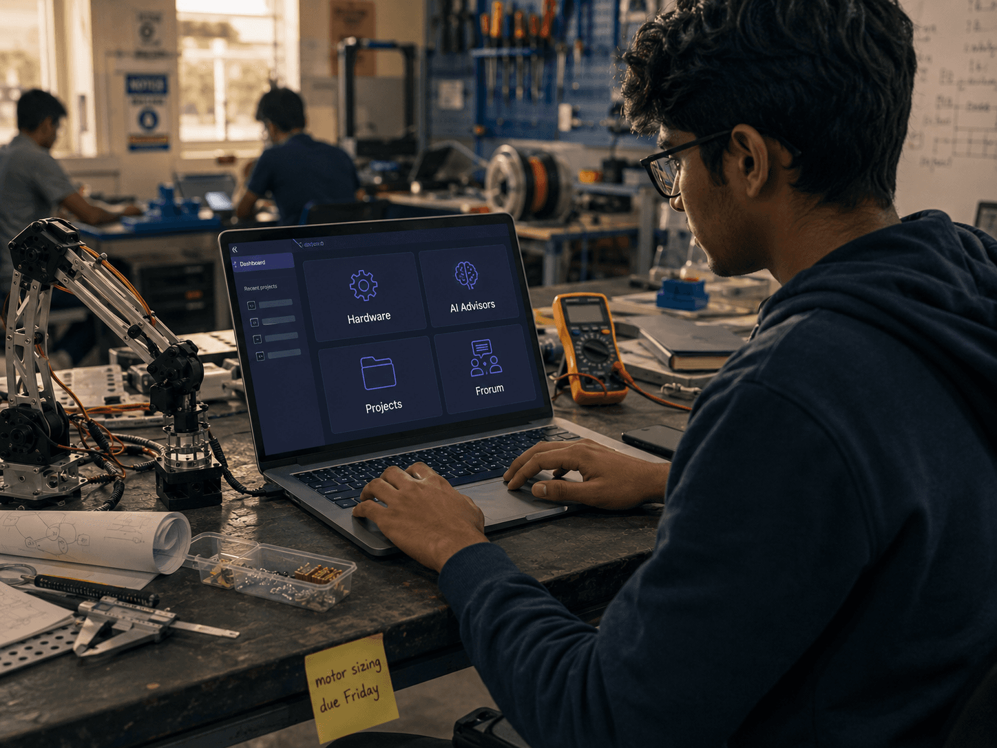 Huros robotics engineering dashboard and workspace home.